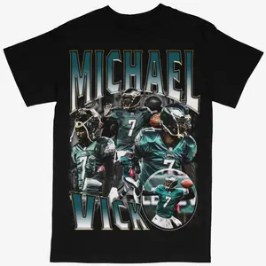 Michael Vick Graphic Tees,  Philadelphia Football, Menswear Crew Neck Football Streetwear T-Shirt, Unisex Casual Regular Fit Cotton Tops, Good Vintage Hip-Hop Bold Retro Apparel, Men Round Neck Y2K Sports Tees