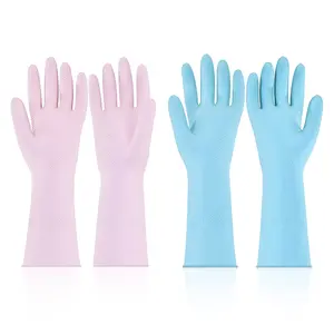 VEVOR Reusable Dishwashing Gloves, 2 Pairs Colorful Reusable Household Kitchen Cleaning Gloves for Washing Dishes and Cleaning Tasks, Flexible Long-lasting and Non-Slip, Large, Pink+ Purple