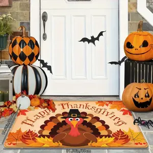 1pc Thanksgiving Door Mat Non-Slip Backing, High Quality Indoor/Outdoor Entryway Mat - Machine Washable Polyester Fall Decor for Front Door, Kitchen, Bathroom - Seasonal Home Decoration, Festive Design, Soft Texture, Holiday Shoppers