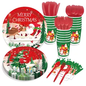 Christmas Tree Santa Claus Dining Plate Party Supplies Dining Plate and Napkin Birthday Disposable Tableware Set Party Tableware