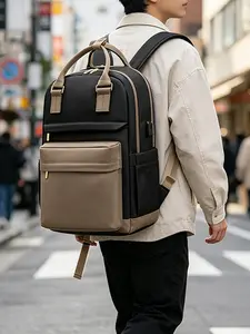 Colorblock Patchwork Backpack, Lightweight Durable Nylon Material, Multiple Compartments, Unisex Design, Perfect for Everyday Use