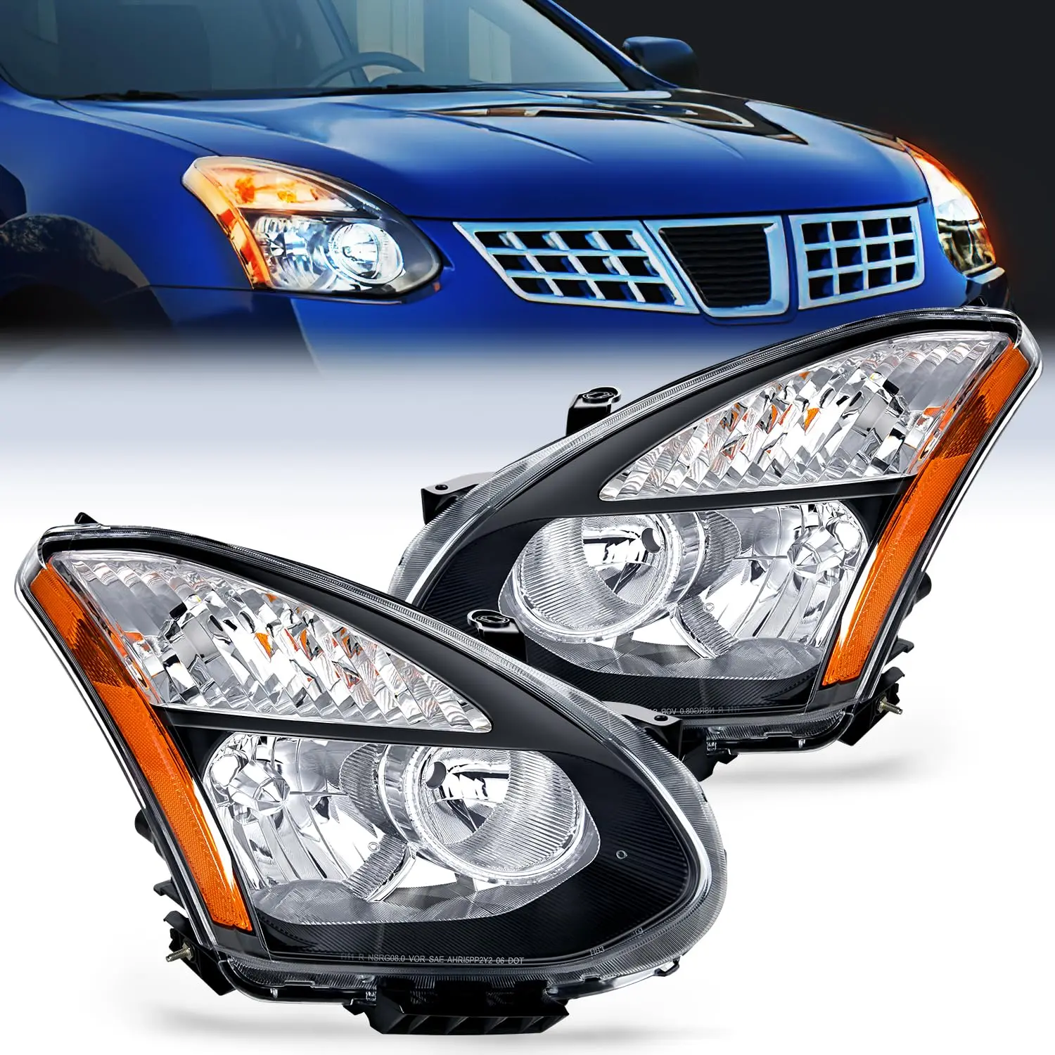 Nilight LED Headlight Assemblies Pair Set - High-Impact HB3/H11, Adjustable Reflective Wide Beam, Black Housing, Amber Reflector, IP65 Rated, Driver/Passenger Side for 2008-2013 Nissan Rogue & 2014-2015 Select Models, Night Safety