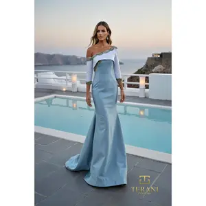 TERANI 261M6407 Dress Off-Shoulder Mikado Mermaid Gown with 3/4 Sleeves