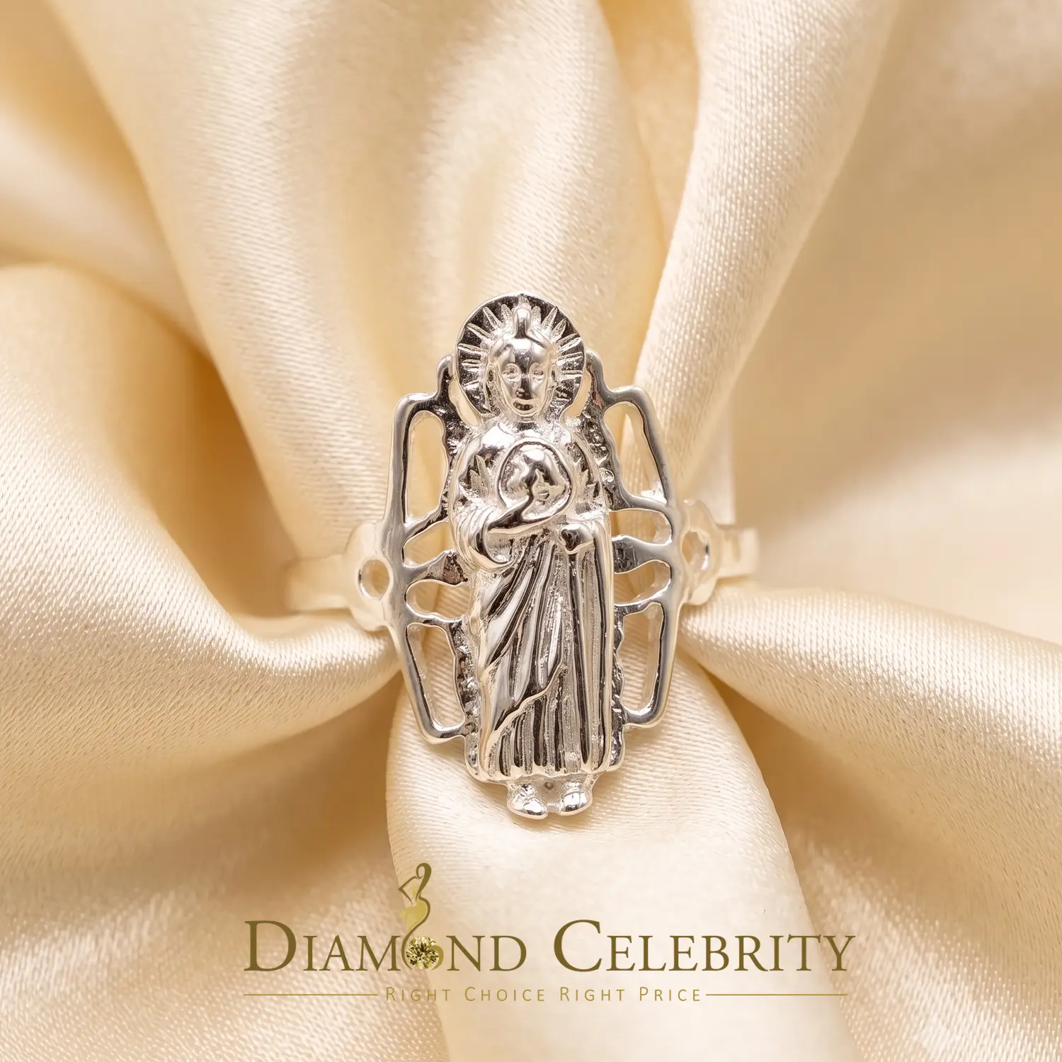 DiamondCelebritees Religious White 925 Sterling Silver St. Jude Women's Ring Size 9.5