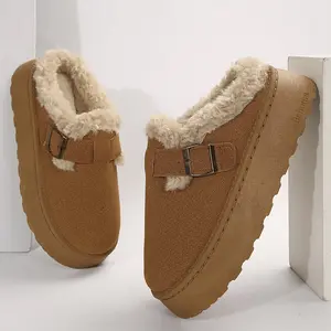 Women's Slippers Platform Mini Boots Short Ankle Boot With Buckle Fleece Lined Winter Warm Indoor Outdoor Thick Sole Plush Slipper Boots Springfresh