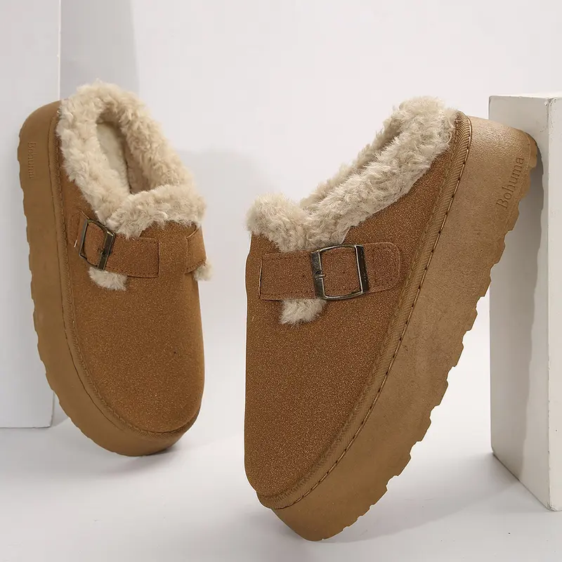 Women's Slippers Platform Mini Boots Short Ankle Boot With Buckle Fleece Lined Winter Warm Snow House Indoor Outdoor Thick Sole Plush Slipper Boots Springfresh Classic Walking Shoes
