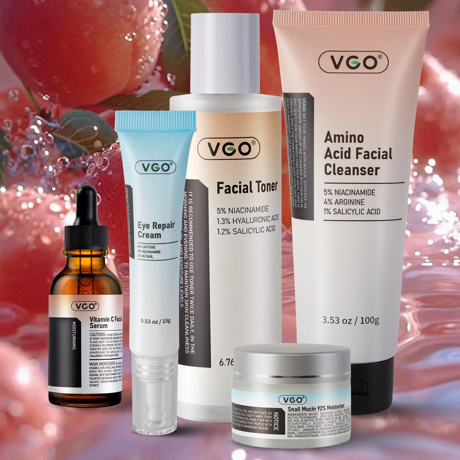 VGO Skincare Five-step Routine Vitamin C Moisturizing Repair Daily Care All-in-One Set Cleanser Moisturizer-B Cleansing Moisture Maintenance Kit Ultimate Kit pore multi-correction skin anti-wrinkle pestañas kit completo