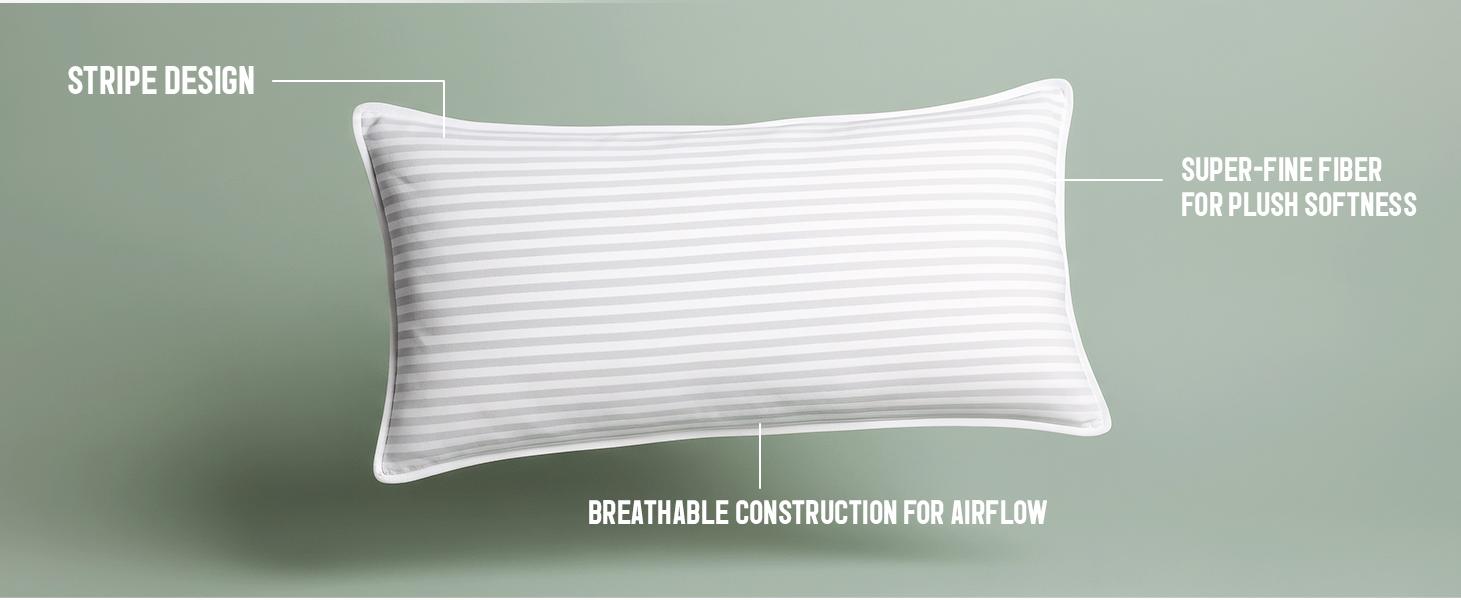 Utopia Bedding Premium Striped Bed Pillows for Back Stomach & Side Sleepers - Polycotton Soft Breathable Covers, No-Shift Construction, White, Pack of 2 - Polyester - Supportive Memory Foam Utopia Bedding Premium Striped Bed Pillows for Back Stomach & Side Sleepers - Polycotton Soft Breathable Covers, No-Shift Construction, White, Pack of 2 - Polyester - Supportive Memory Foam