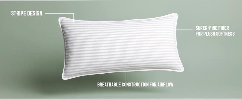 【New Year Deal】Utopia Bedding Premium Striped Bed Pillows for Back Stomach & Side Sleepers - Polycotton Soft Breathable Covers, No-Shift Construction, White, Pack of 2 - Polyester - Supportive Memory Foam