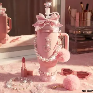 9pcs Sparkly 40oz Tumbler Accessories Set, Includes Bow Decor, Rhinestone Initial Letter Sticker, Bead Chain Decor, Perfect Gift for Women