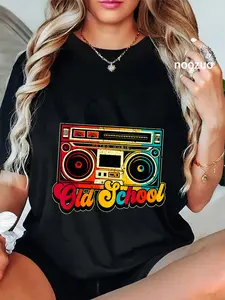 100% Cotton Unisex Old School Retro Boombox Hip Hop Music T-Shirt Retro Style 90's 80's Music Gift Casual Top