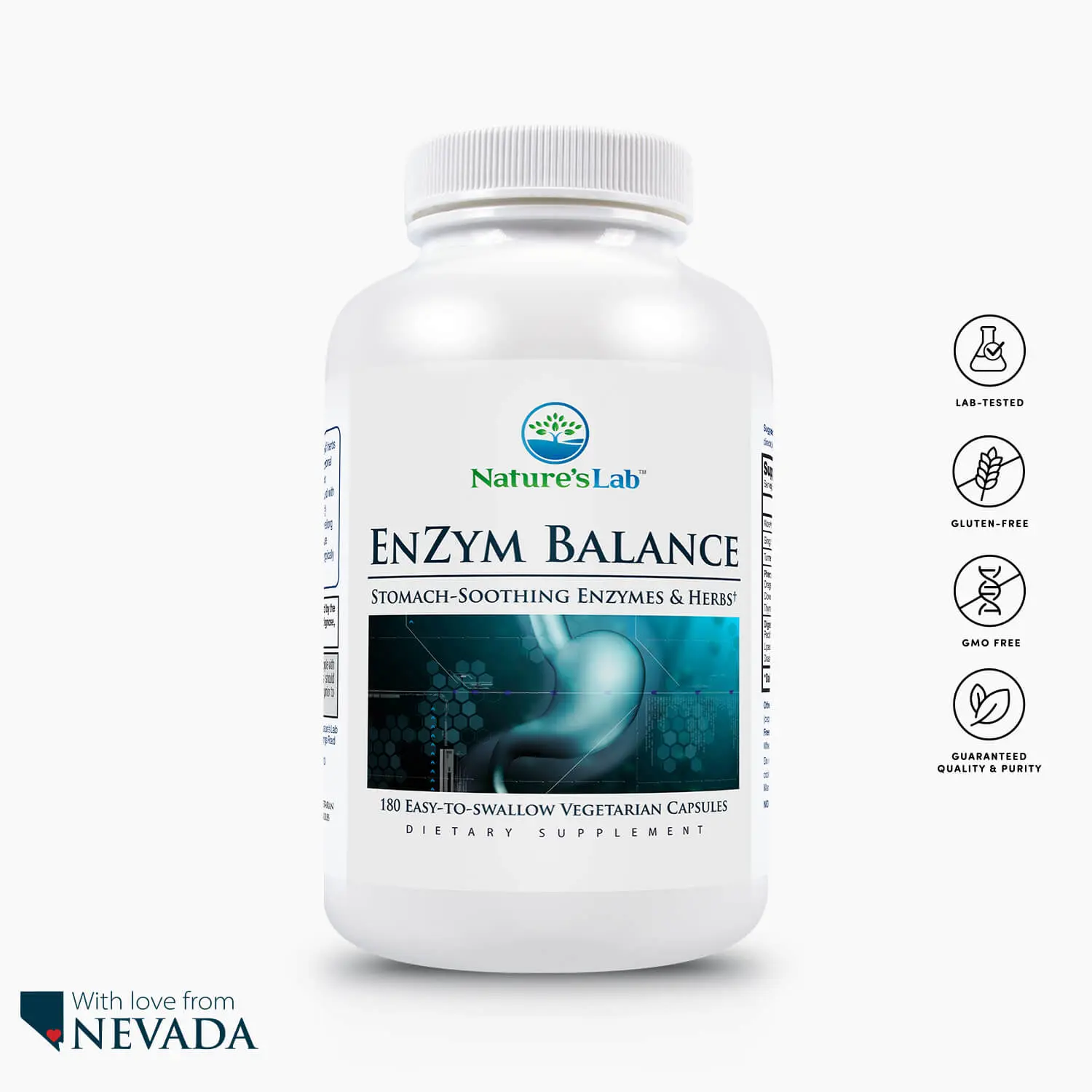 Nature's Lab EnZym Balance Digestive Enzymes & Probiotics – Vegetarian-Friendly, Plant-Based Formula for Digestive Health & GI Balance – Non-GMO – 180 Capsules