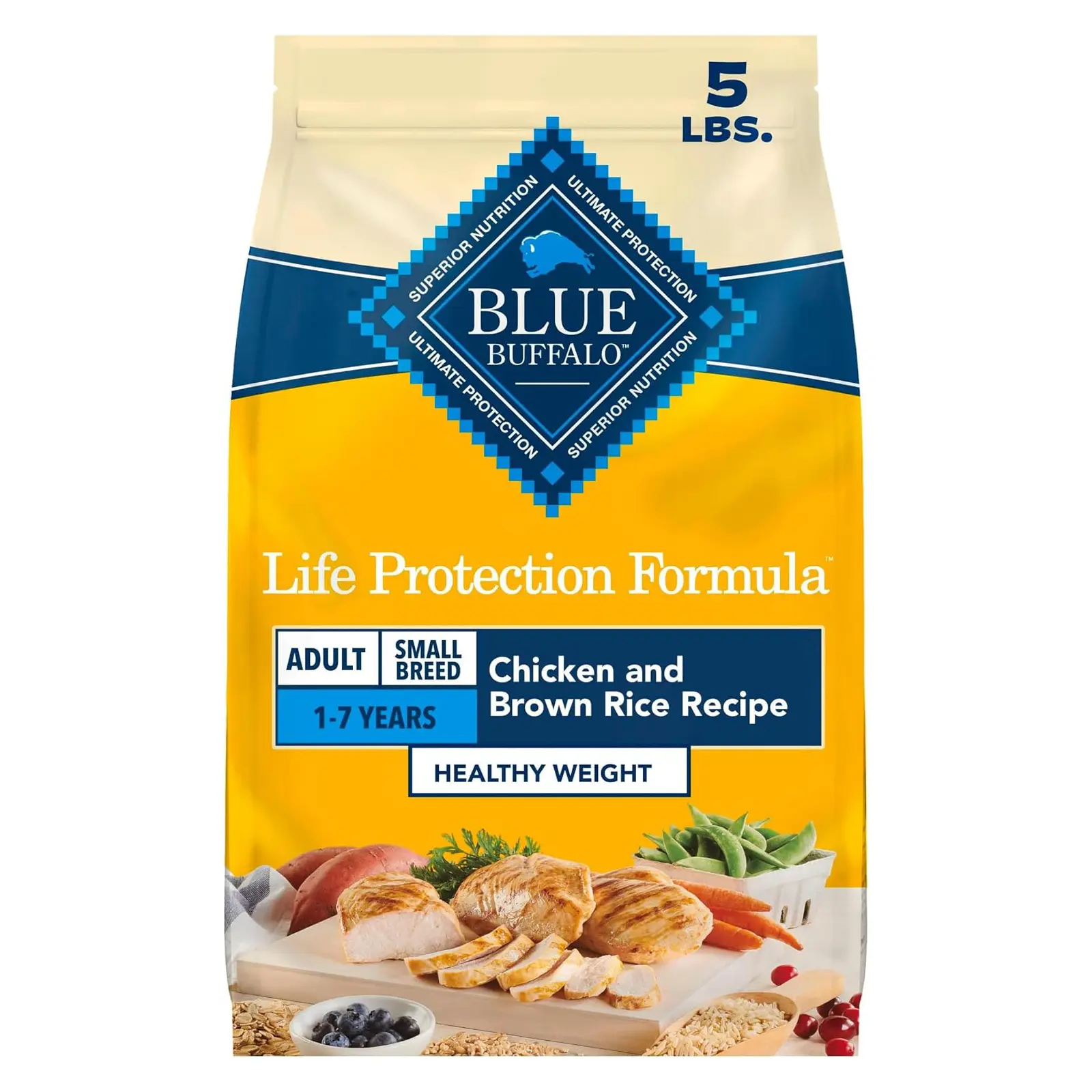 Blue Buffalo Life Protection Formula Healthy Weight Small Dog Food, 5 lb Real Chicken Ingredient, Promotes Lean Muscles & Weight Control in Small Breed Dogs, Antioxidant-Rich LifeSource Bits