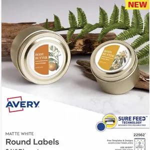 Avery Printable Blank Round Labels - 2.5" Diameter, Matte White, 225 Customizable Labels (22562)