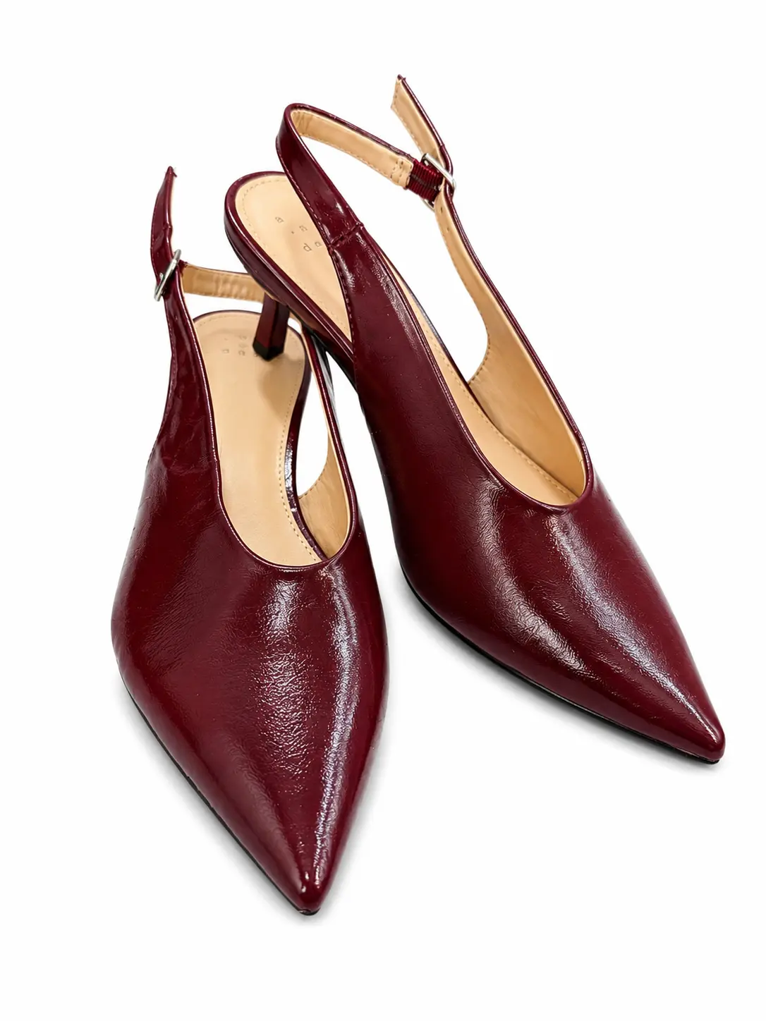 Elegant Bordeaux Slingback Pumps with Pointed Toe and Adjustable Strap for Women's Footwear