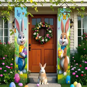 2-Piece Easter Bunny Porch Flags Set, Polyester Decorative Door Banners, Multi-Functional for Garden Yard Decor, Garden Decorations, Easy Setup for 70.8 Inch X 11.8 Inch, Wall Decor Banner, Yard Sign Banner