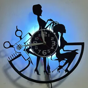 Unique Silent Vinyl Record Wall Clock Beauty Salon Barber Shop Decor Comb Scissors Design Stylish Home Wall Decor Perfect Gift for Birthday Christmas New Year (Battery Not Included)
