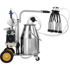 TikTokShopBlackFridayVEVOR Electric Cow Milking Machine, 6.6 Gal / 25 L 304 Stainless Steel Bucket, Automatic Pulsation Vacuum Milker, Portable Milker with Food-Grade Silicone Cups and Tubes, Adjustable Pressure