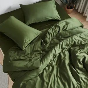 Green 100% Washed Cotton Linen Feel Sheet Set King Size, 4 Pieces Deep Pocket Bed Sheets Soft Breathable Hotel Bedsheets