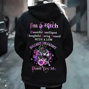 Don’t Try Me Hoodie, Low Tolerance Skull, Low Tolerance Skull, Zero BS Tolerance – Sass Queen Skull Hoodie