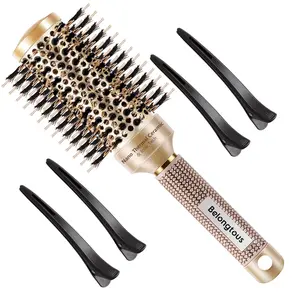 Round Brush, Nano Thermal Ceramic & Ionic Tech Round Barrel Boar Bristles Hair Brush, Roller Brush for Blow Drying, Curling, Straightening and Hair Styling, 4 Free Clips (1.7 Inch, 45mm) Haircare Heatless