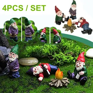 4PCS Funny Drunk Gnome Set – Mini Fairy Garden Dwarf Figurines & Yard Décor Gift