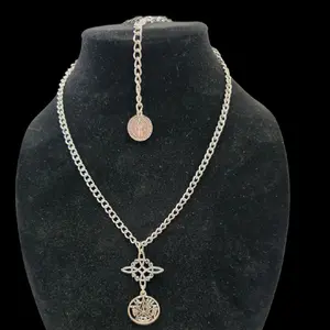 Necklace with Tetragramatón Nudo de Bruja San Benito - Unique Design with Coin Charms and Chain Link Style