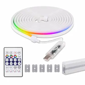5M RGBIC Neon Light Strip with Bluetooth App and Remote Control, Music Sync and USB Powered Mood Lighting for Bedroom, Gaming Room and Parties