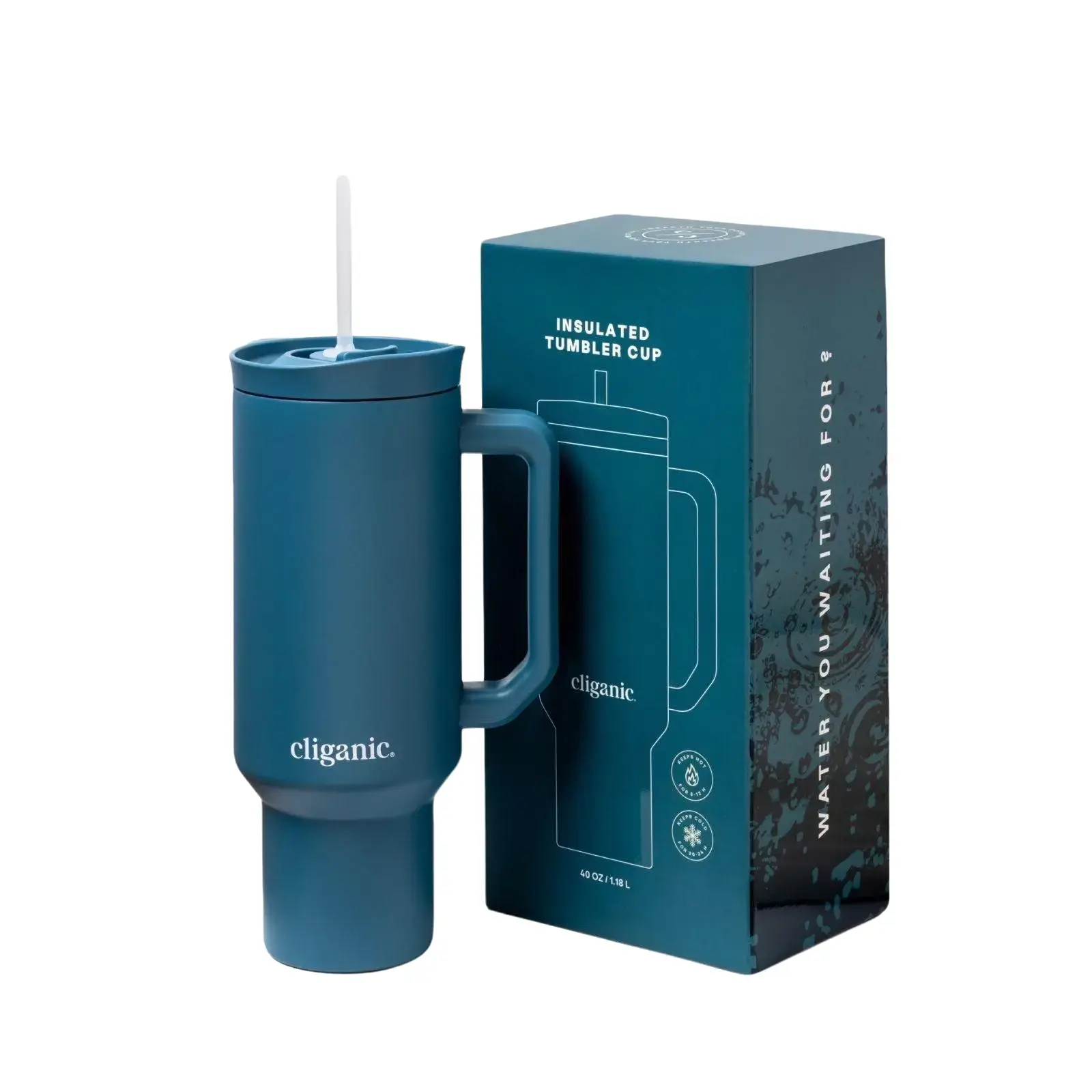 Cliganic Insulated Tumbler Cup 40 FL OZ, BPA-FREE, Stainless Steel, Ergonomic Handle, Cupholder Friendly, Sweat-Free Exterior, Leakproof, Double-Wall Vacuum Insulation, For Hot & Cold Drinks