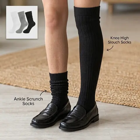 Women's Solid Mid-calf Socks, Casual Stylish Sock,3 Pairs Solid Slouchy Socks, Casual Soft Comfy Warm Knit Socks for Fall & Winter,Women's Socks for Daily Wear | Knit,Comfortable,Boot Socks| Minimalist Lady Basic White Socks Womenswear