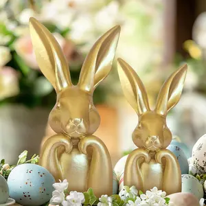 Easter Decorations for Home,Mini Resin Golden Bunnies Spring Sculpture Tabletop Ornament,Brass Rabbit Decor for Spring Home Decor, Vintage Resin Bunnies for Table Centerpieces Mantel Decorations