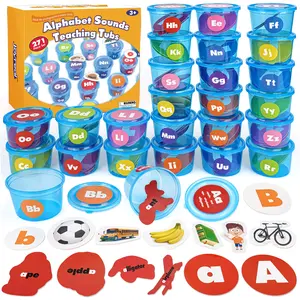 Joyreal Alphabet Learning Toys for Toddlers, 26 Alphabet Soup Sorters with 245 Flash Cards for Early Letter Awareness & Recognition, Fun Education Classroom Supplies Alphabet Sounds Teaching Games