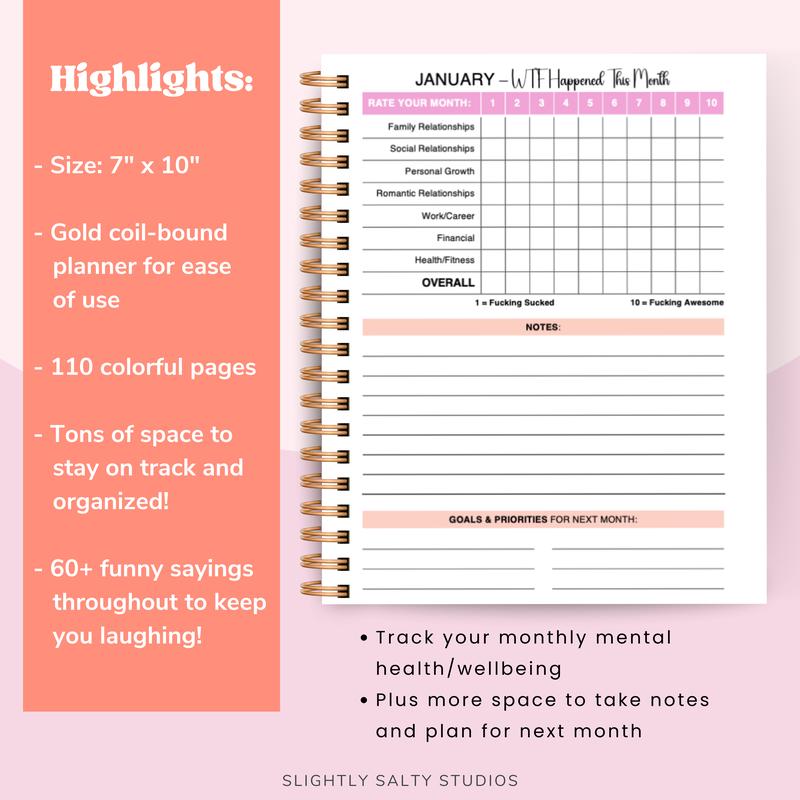 2026 F*ck It Planner for Tired-Ass Women - Funny Daily & Monthly Planner with Budget and Mood Trackers, 60+ Sarcastic Quotes, 110 Full-Color Pages, Hard Cover, Gold Spiral Binding
