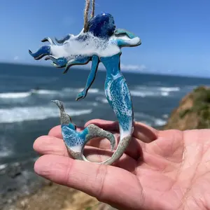Mermaid Handmade Ornament Ocean and Beach with Resin and Real Sand
