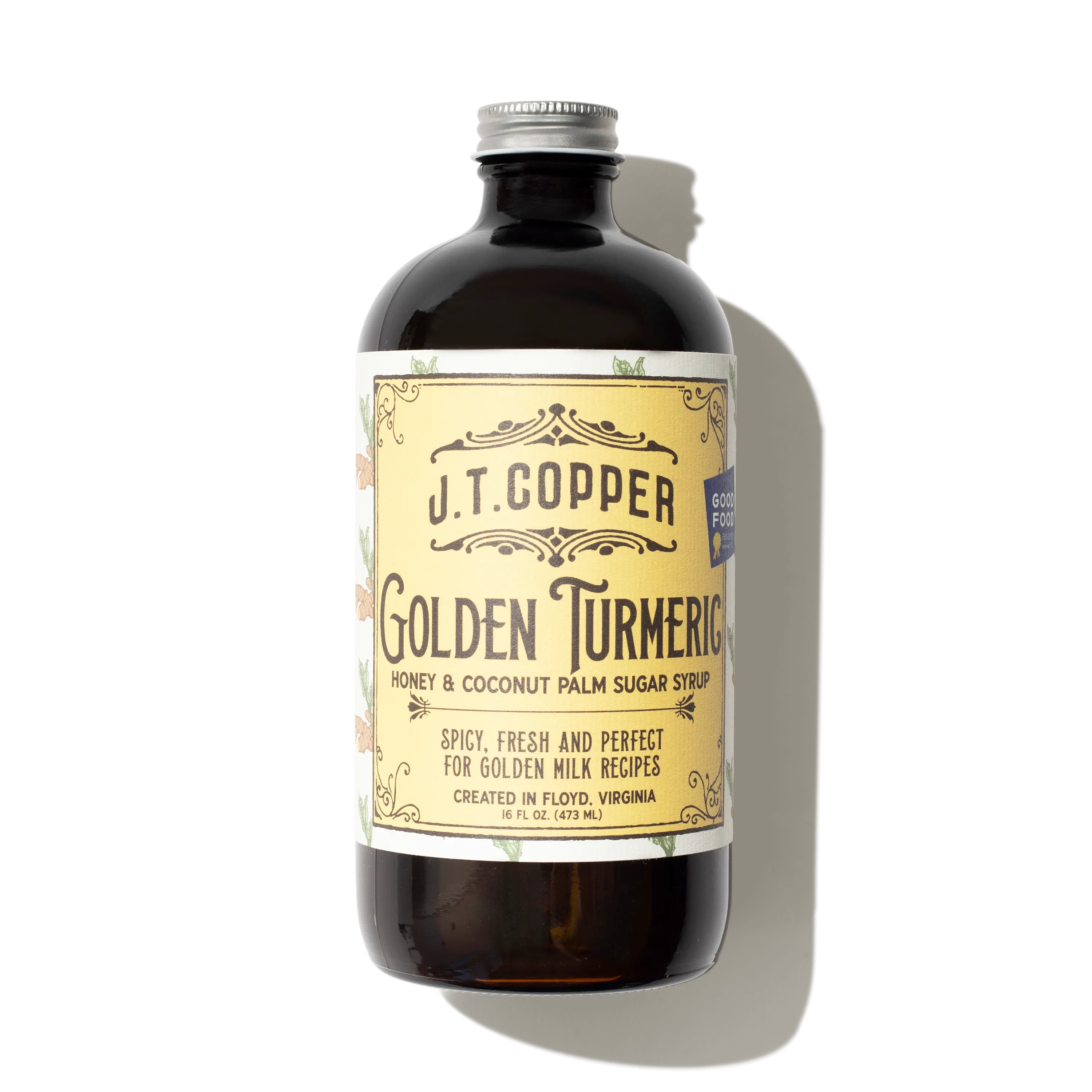 J.T.Copper Golden Turmeric Syrup 16oz - Organic Honey Coconut Palm Sugar Ginger Juice Gluten-Free Beverage