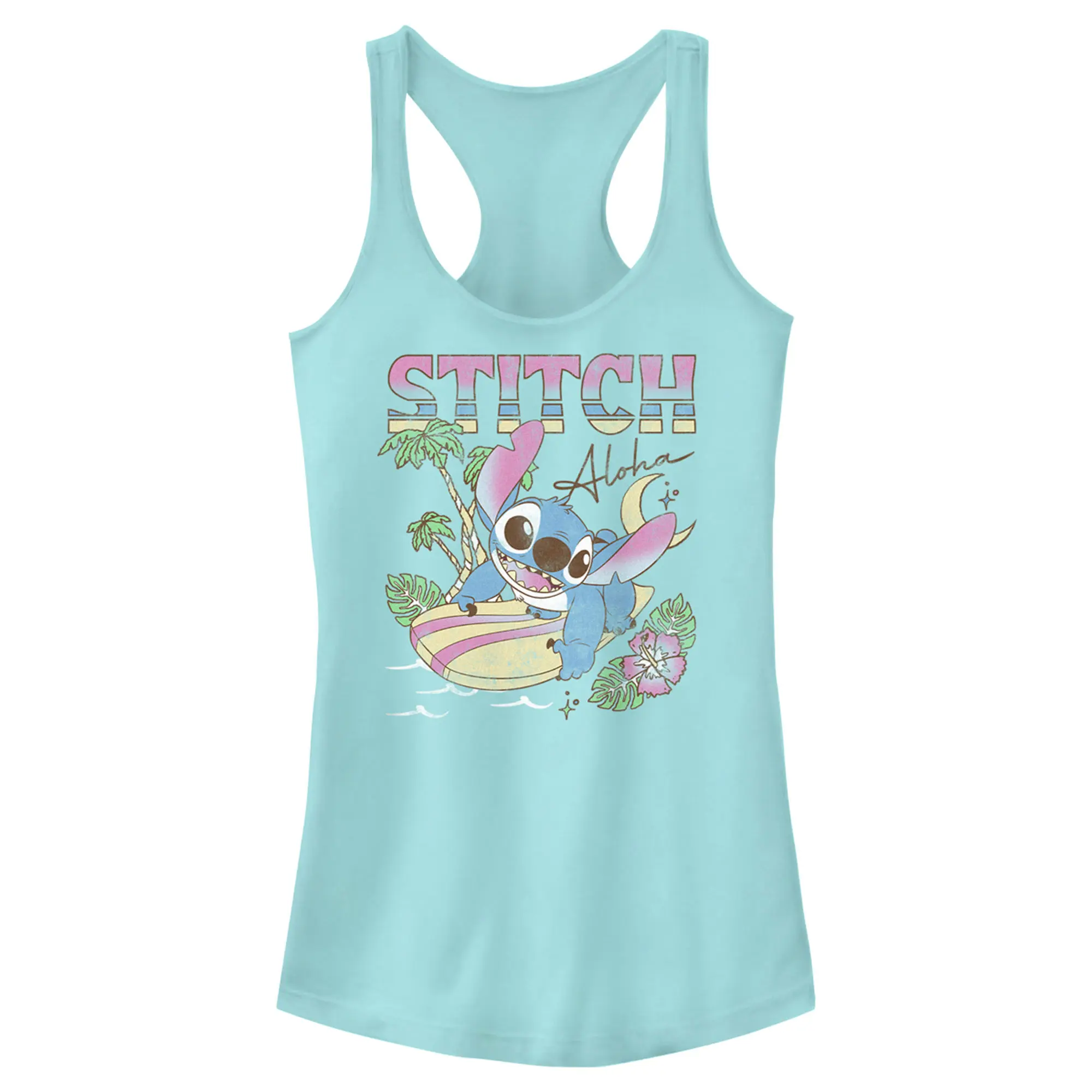 Juniors Womens Lilo & Stitch Surfing Stitch Racerback Tank Top