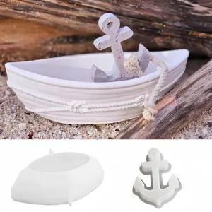 2pcs Linen Boat and Anchor Silicone Molds Set, Candle Cup Resin Casting Molds, Storage Bowl Tray Gypsum Molds, Wax Boat Silicone Molds, Handcraft, Molding, Handmade Crafts