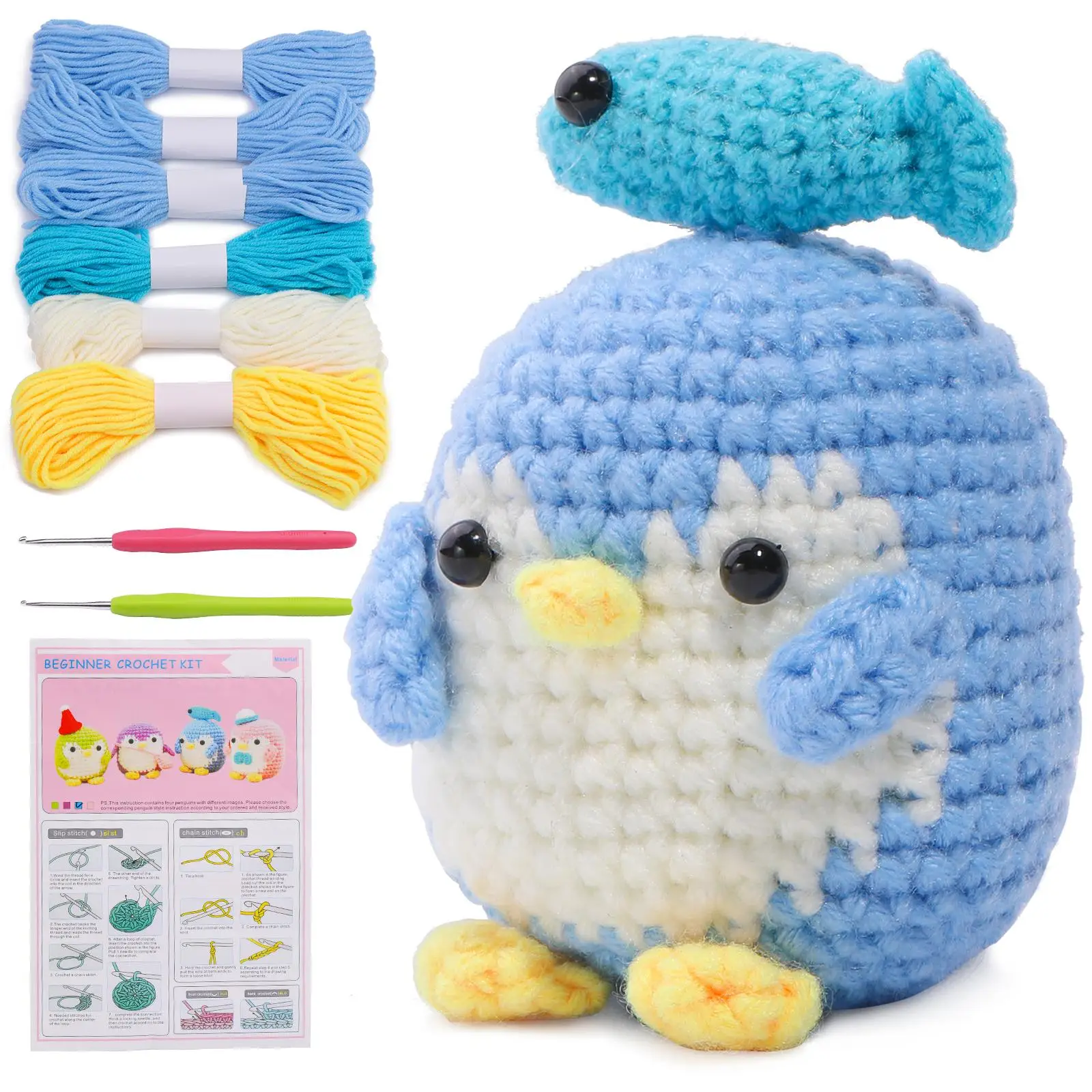 DIY Penguin Pattern Crochet Kit, 1 Set Cute Animals Crochet Starter Set with Video Tutorials & Crochet Tools, Complete Knitting Kit for Beginners, Val