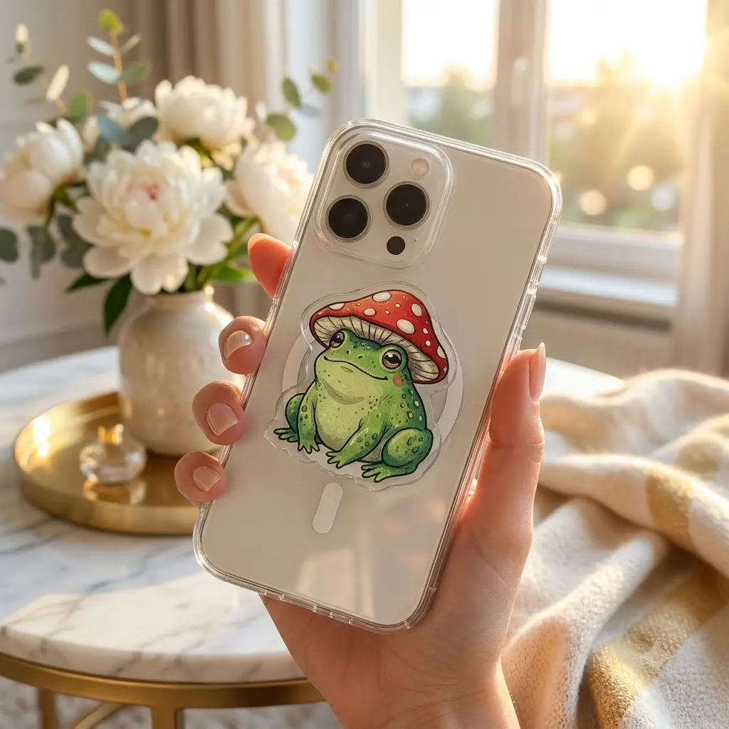 Adorable Toadstool Frog Magnetic Phone Grip, Cozy Forest Cottagecore Mobile Stand, Cute Frog Mushroom Phone Holder, E reader Stand Gift For Her