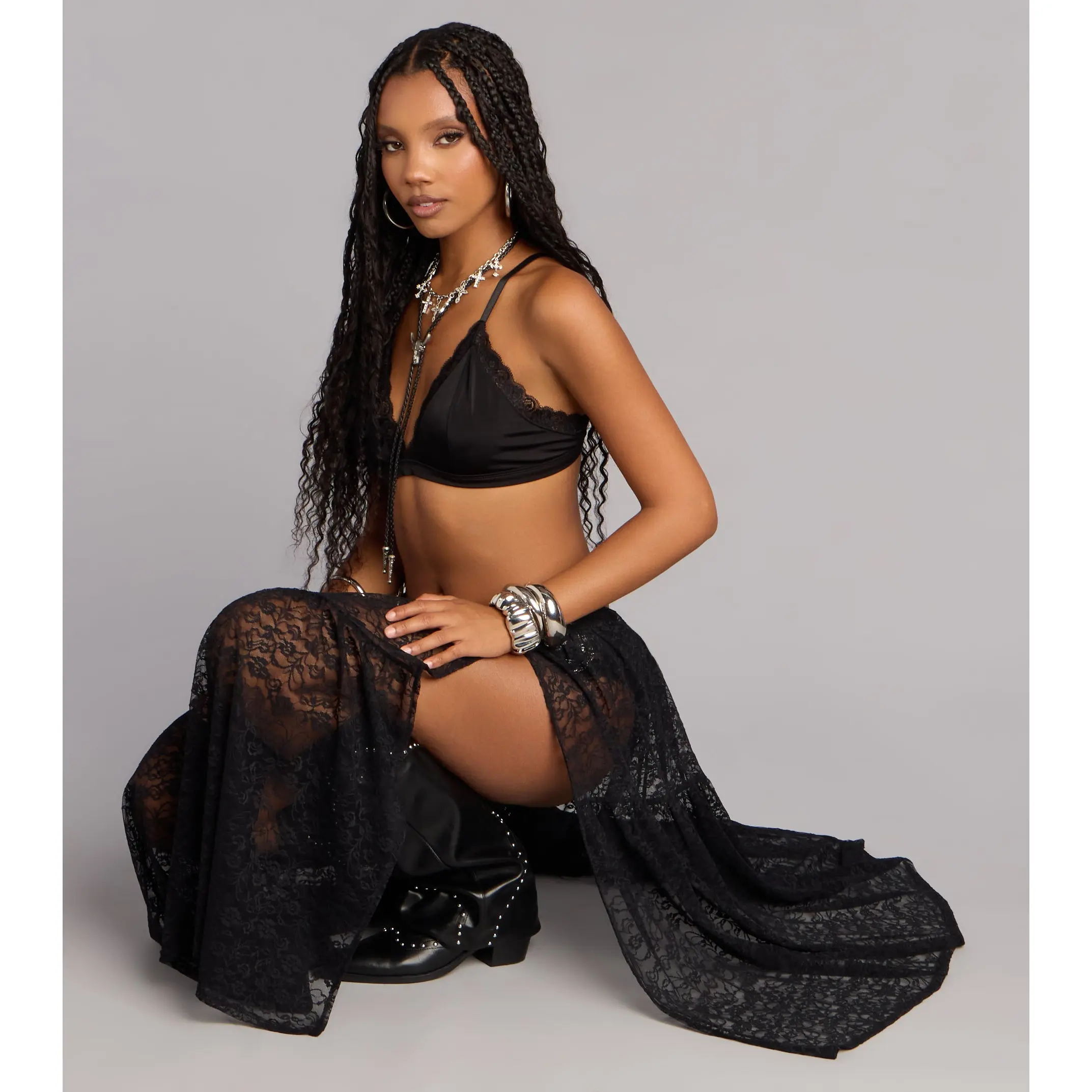Soft Edge Sheer Lace Maxi Skirt