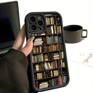 Vintage Bookshelf Pattern Smartphone Casing, Shockproof Soft TPU Protective Cover for iPhone 17/16/15/14/13/12/11 Pro Max Plus, Aesthetic 3D Book Lover Cellphone Accessories with Enhanced Protection