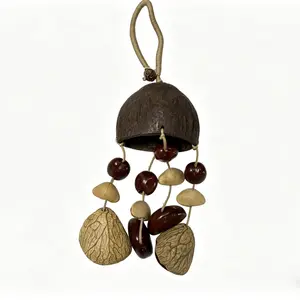 Natural Coconut Shell Seed Wind Chime, Bohemian Handmade Wooden Hanging Decor, Vintage Garden Patio Decoration, Sound Healing Bell