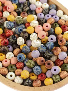 Bohemian Style Round Wooden Beads, 50pcs Textured Beads with Holes, Random Colors, Ideal for DIY Bracelets, Necklaces, Phone Chains, DIY Beads Assortment