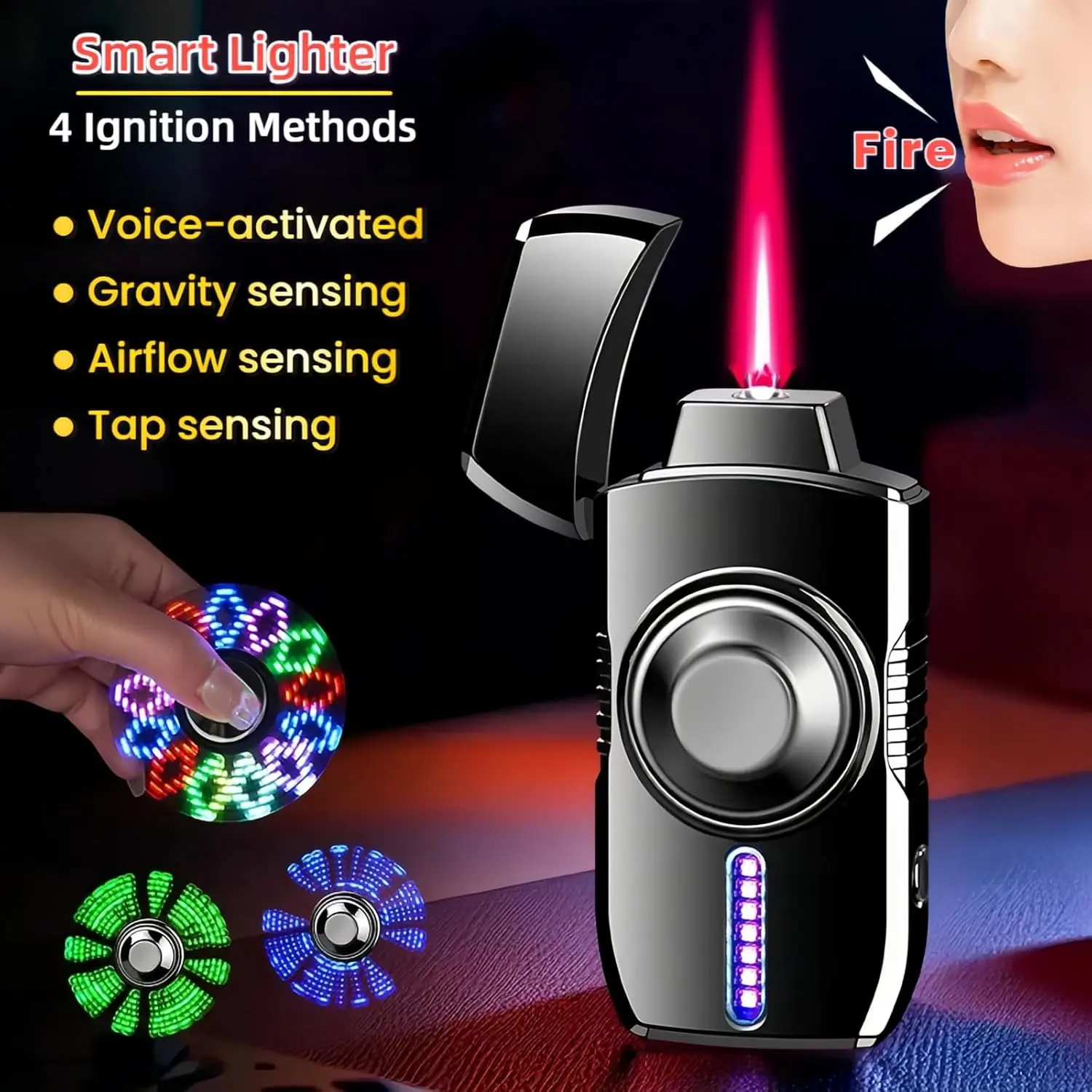 Voice Controlled Rotating Torch Lighter – Fidget Spinner with LED, 4 ...