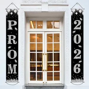 Prom Night Porch Sign, Prom 2026 Graduation Party Decoration, Black & Silver Banner, “Congratulations Class of 2026” Party Decoration Supplies for High School/College Graduation Celebrations, Party Favors (70.87 × 11.81 inches)