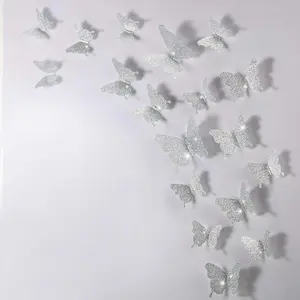 48 count Butterfly Wall Decor DIY Mirror 3D Butterfly Stickers Removable Decals for Home Bedroom Bathroom Living Room Decor(Glitter )