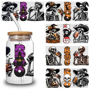 5 Sheets Halloween Skeletons UV DTF Stickers UV DTF Stickers Unicorn Artwork Plastic Room Decor Mug Decoration Gift aesthetic cute vintage bundle creative craft practical joke girl kid teen adult diy ultra breathable mouth tape family free tweezer