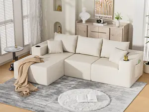 107" Cloud Sectional Couch, Modular Sectional Sofa with L-Shape Chaise, Corduroy Boneless Couch with Deep Seat, Upholstered Sofa for Living Room, No Assembly Required(Right-Facing Chaise, White)