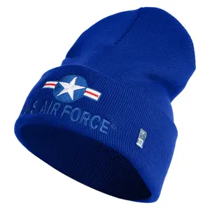 U.S. Air Force Roundel Logo Embroidered 12 Inch Solid Knit Cuff Long Beanie Made in USA