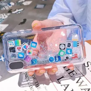 Dynamic Quicksand Cover for iPhone 16 15 13 12 11 Pro Max Liquid Phone Shell for iPhone 14 7 8 Plus X XR XS Cute Apps Icon Case